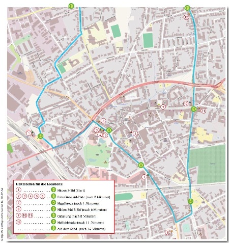 Stadtplan Hilden mit teilnehmenden Kneipen